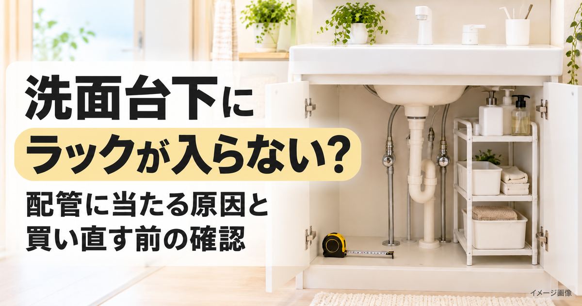 洗面台下の配管と収納ラックのイメージ